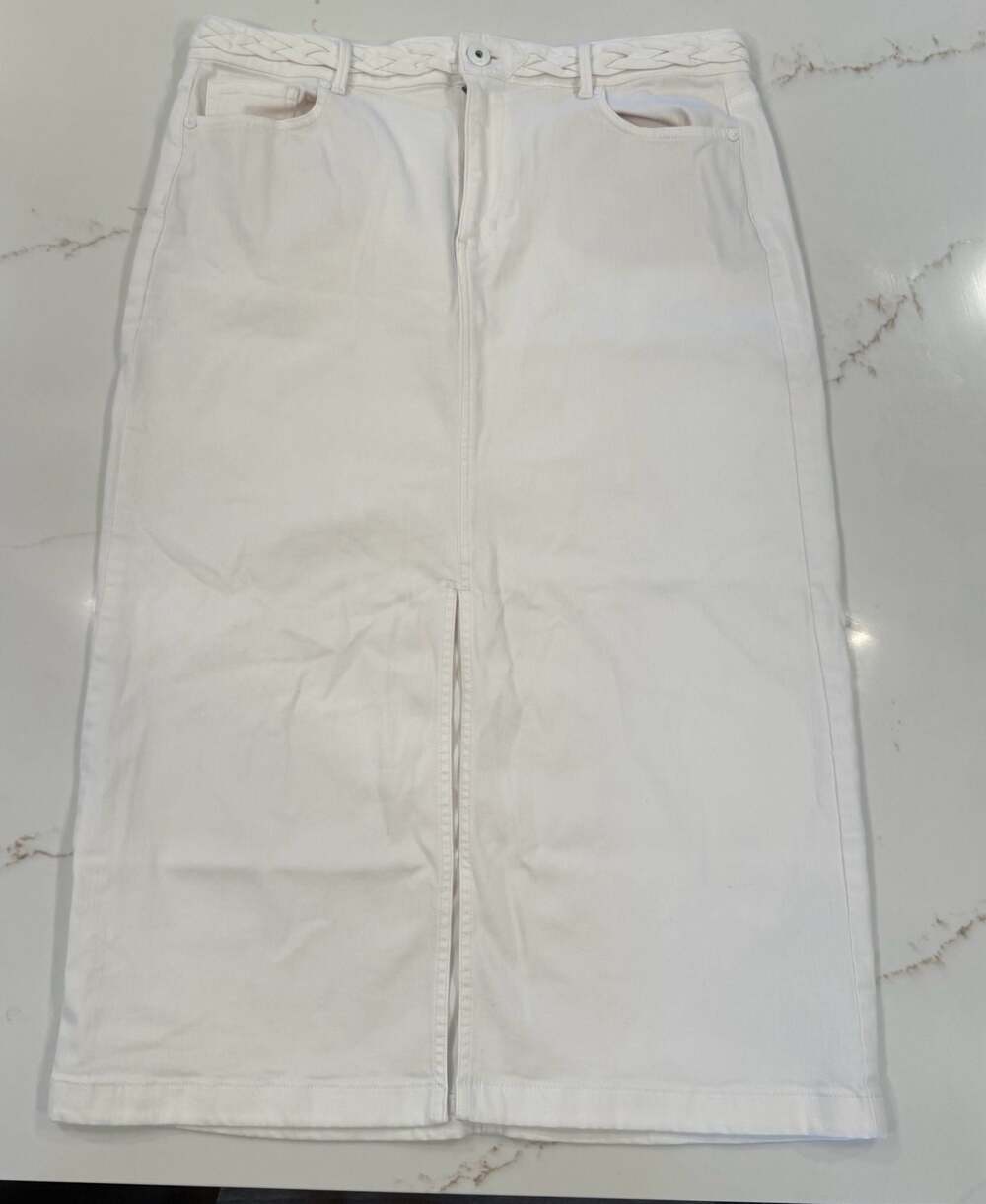 J.Jill Denim White Braided Waistband Front Slit Maxi Skirt